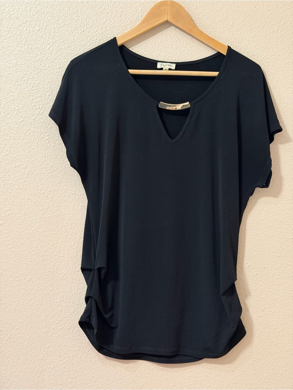 Lily White Black Short-Sleeve Blouse with Metallic Bar